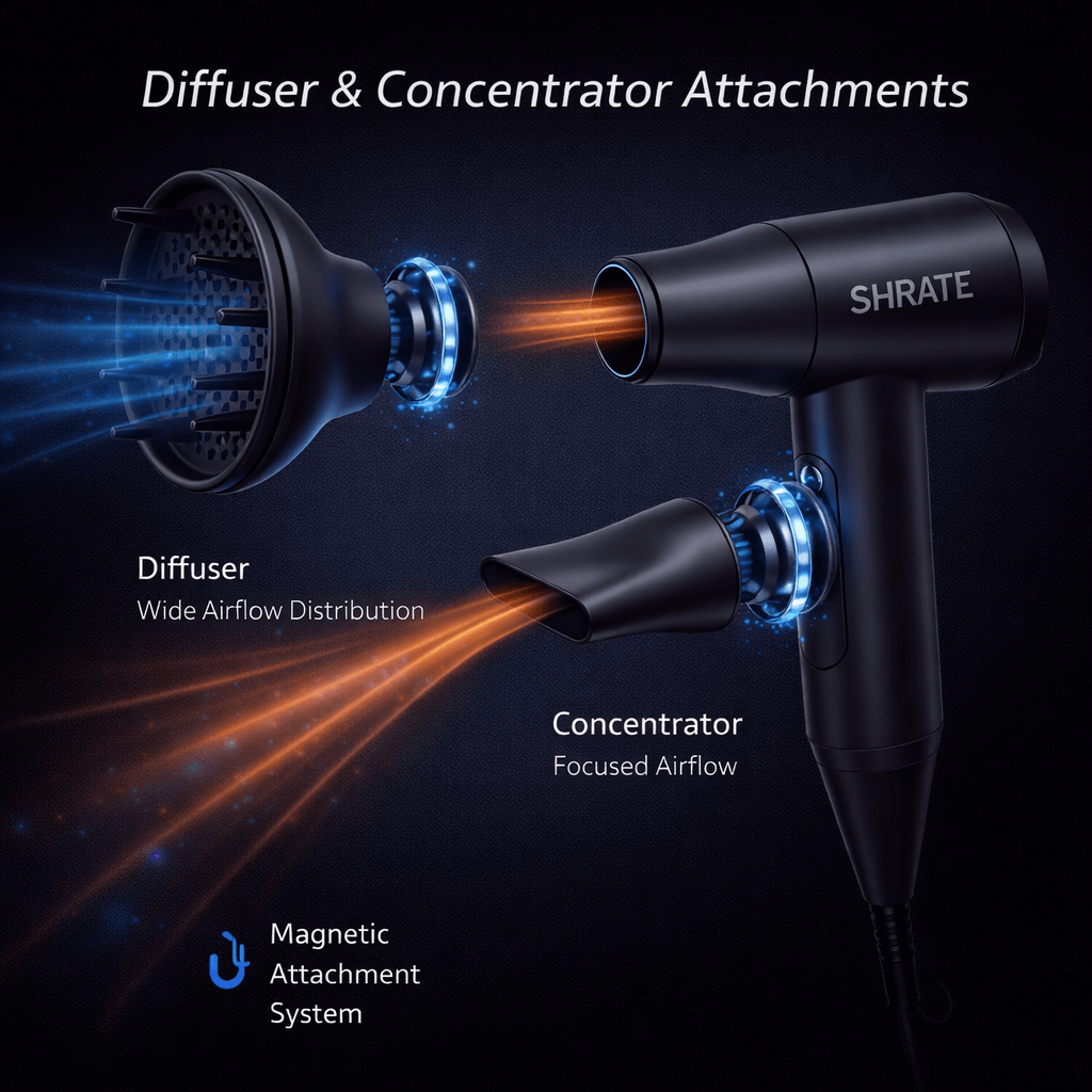 SHRATE Hair Dryer - Diffuser and Concentrator Attachments